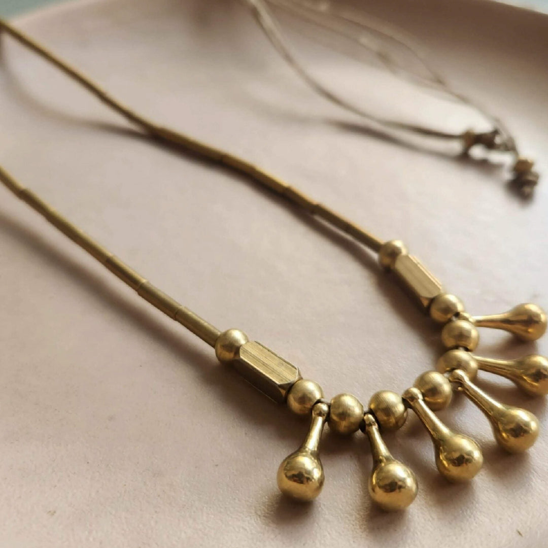 Handmade Marigold Design Brass Necklace
