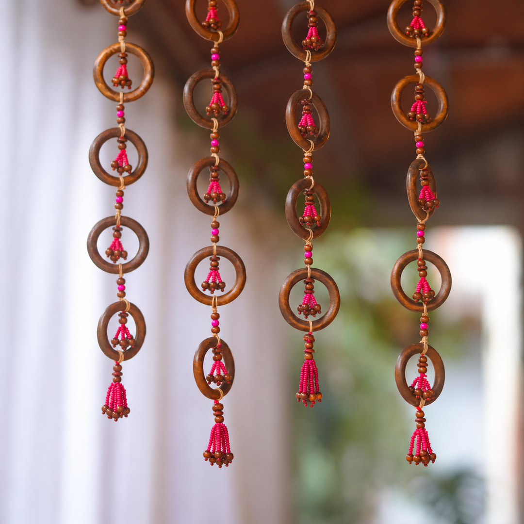 2 pc | Handmade Wooden Bead & Ring Door Hangings For Festive Decor