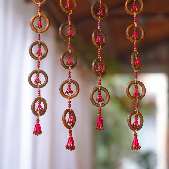 2 pc | Handmade Wooden Bead & Ring Door Hangings For Festive Decor