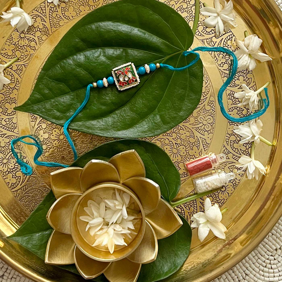 Handcrafted Meenakari "Mayur" Rakhi With Roli Chawal for Brother