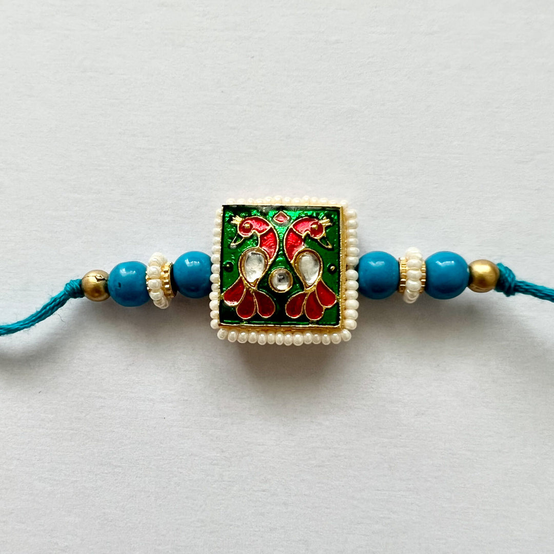 Handcrafted Meenakari "Mayur" Rakhi With Roli Chawal for Brother