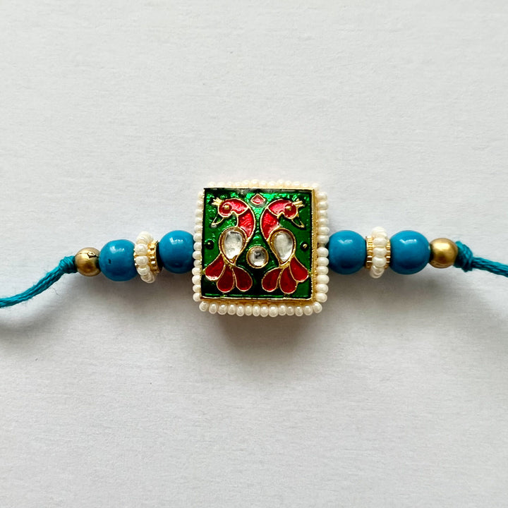 Handcrafted Meenakari "Mayur" Rakhi With Roli Chawal for Brother