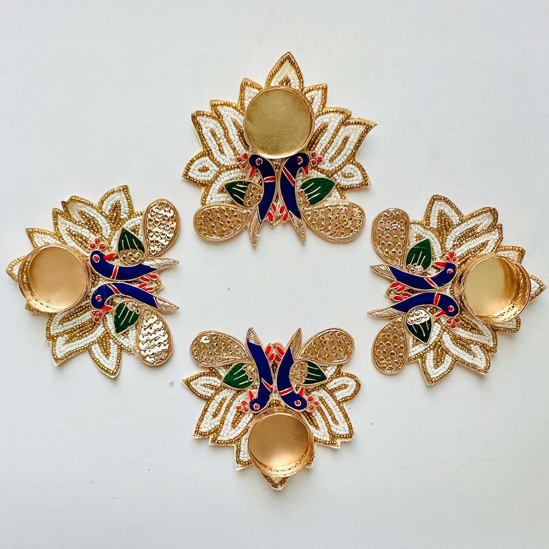 Handmade Beaded Zari Peacock Design Tealight Holder