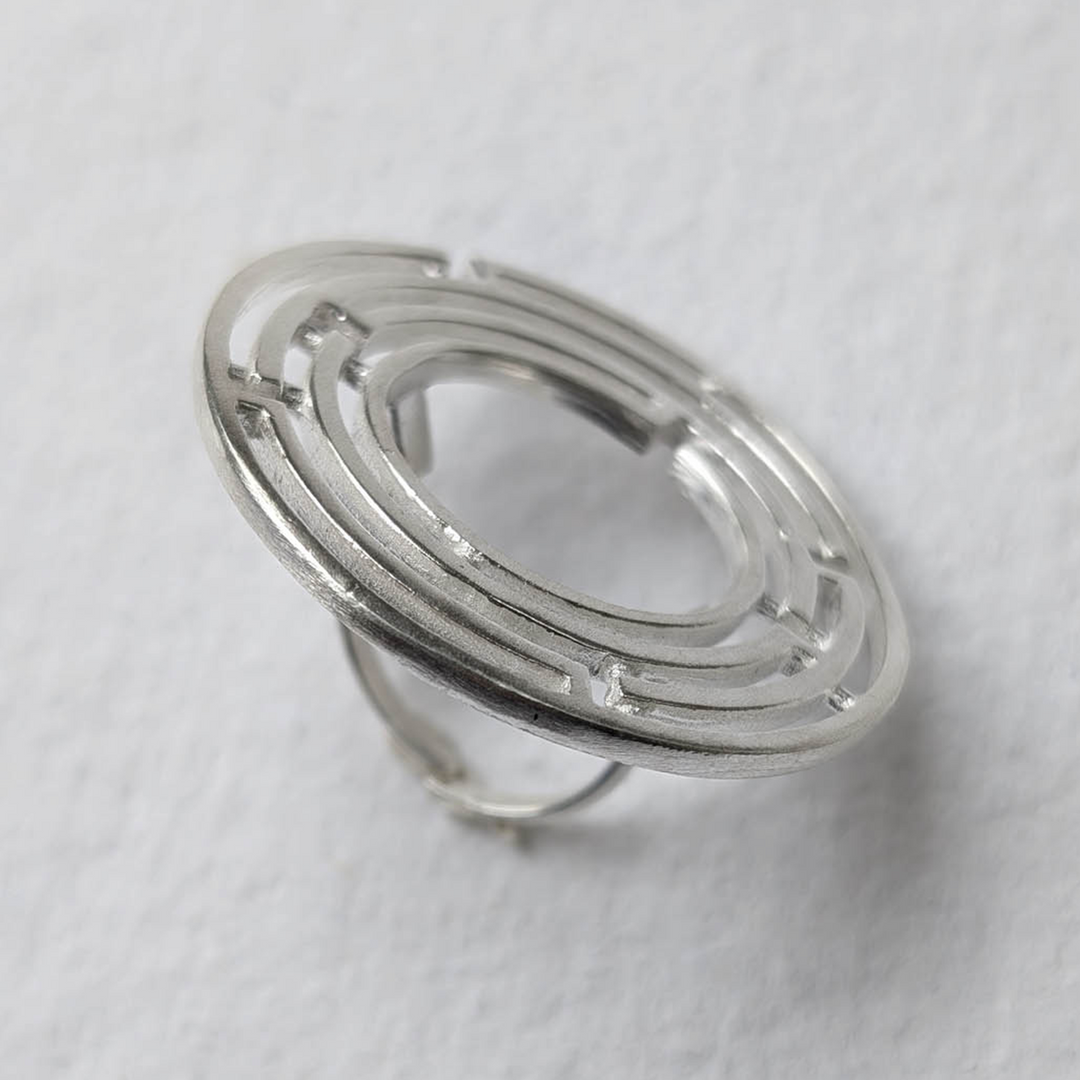 Handmade Contemporary Maze Design Silver Ring