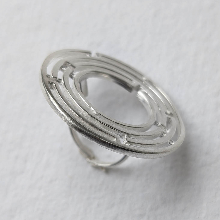 Handmade Contemporary Maze Design Silver Ring