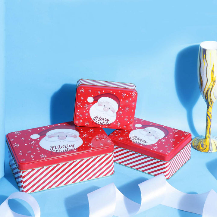 Handmade Merry Christmas Red Santa Metal Container | Set Of 3