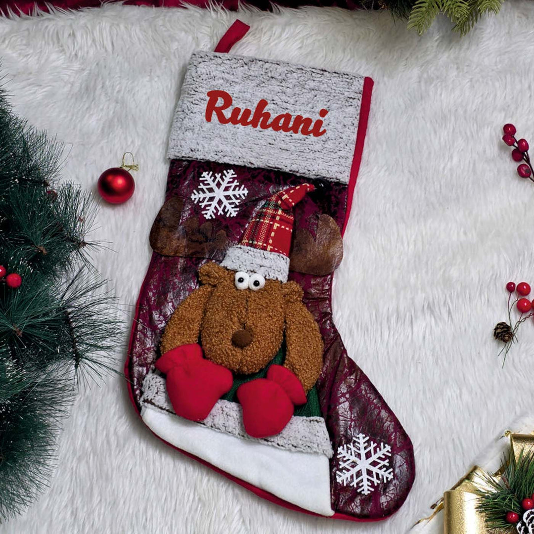 Personalized Handmade Merry Frost Reindeer Stocking