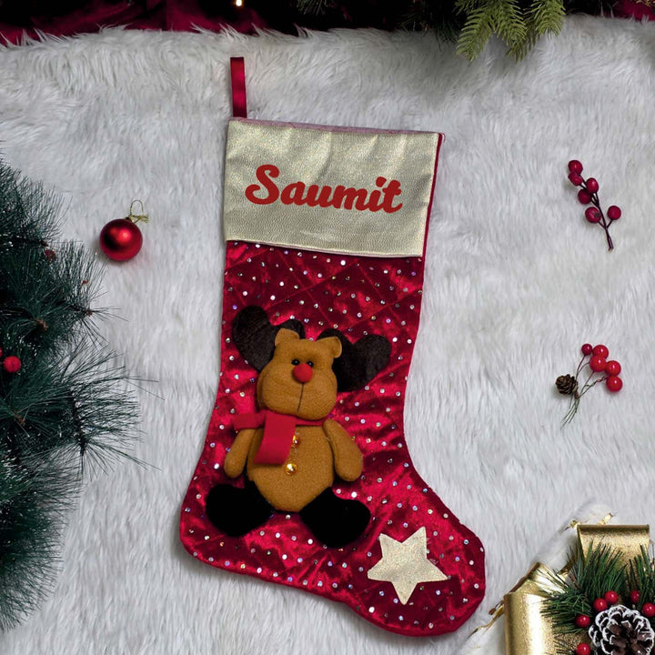 Personalized Handmade Merry Sparkle Reindeer Stocking