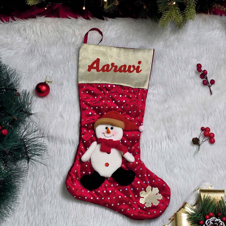 Personalized Handmade Merry Sparkle Snowman Stocking