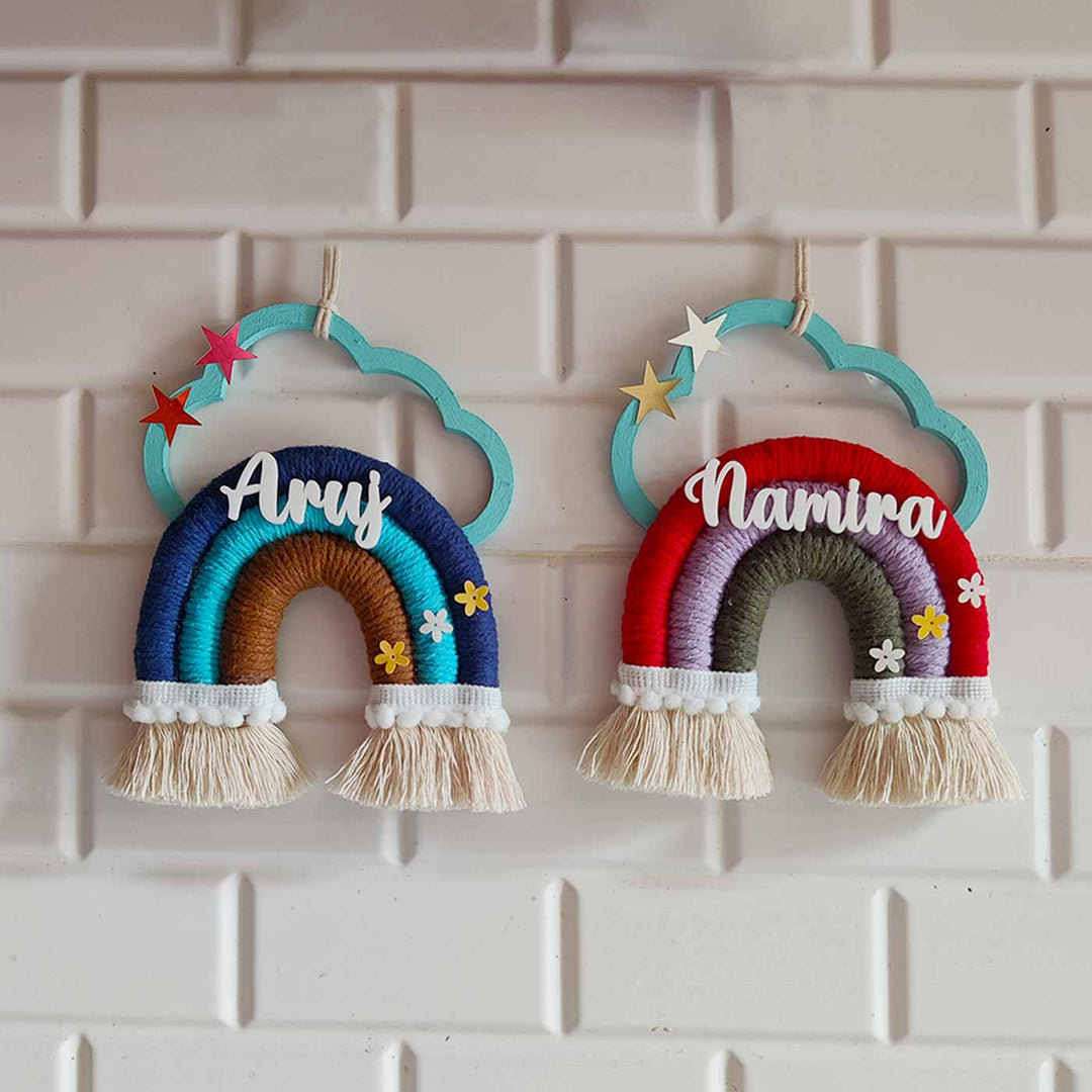 Mini Macrame Cloud & Star Personalized Kids' Nameplate