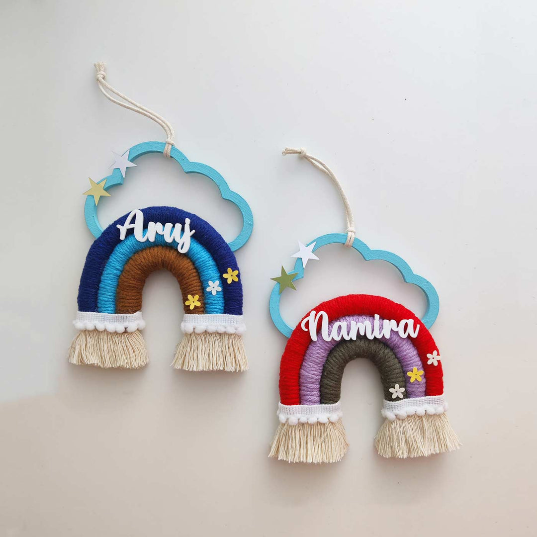 Mini Macrame Cloud & Star Personalized Kids' Nameplate