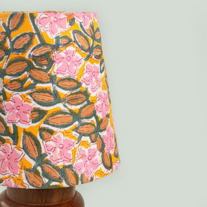 Wooden Mini Table Lamp With Printed Fabric Shade
