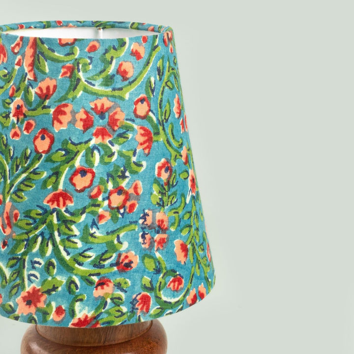 Wooden Mini Table Lamp With Printed Fabric Shade - Zwende