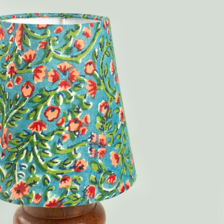 Wooden Mini Table Lamp With Printed Fabric Shade