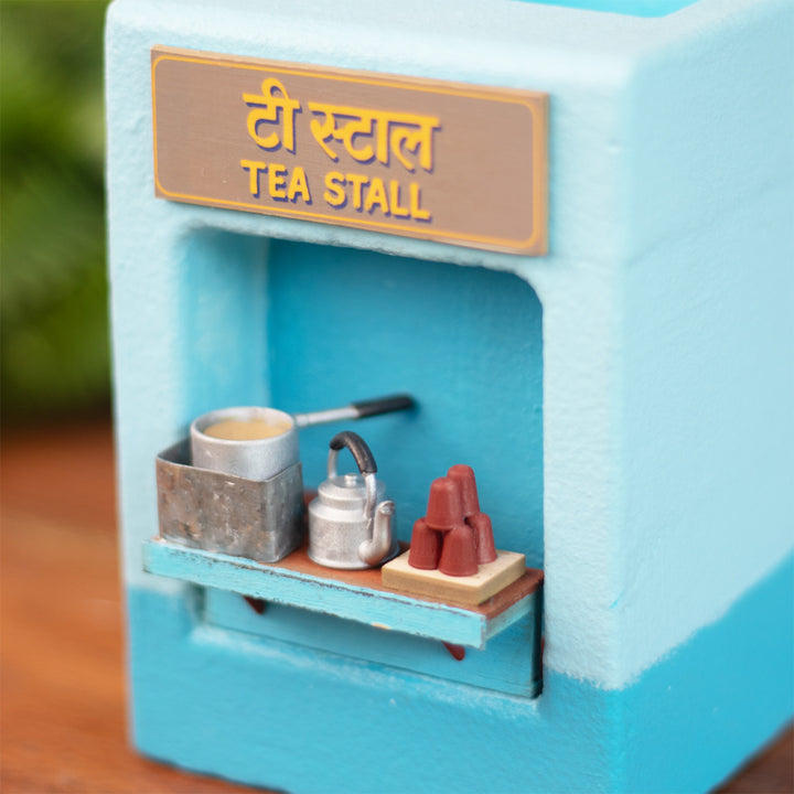 Personalized Handmade Mini Tea Stall Chai Tapri Hand-Painted Concrete Pen Stand