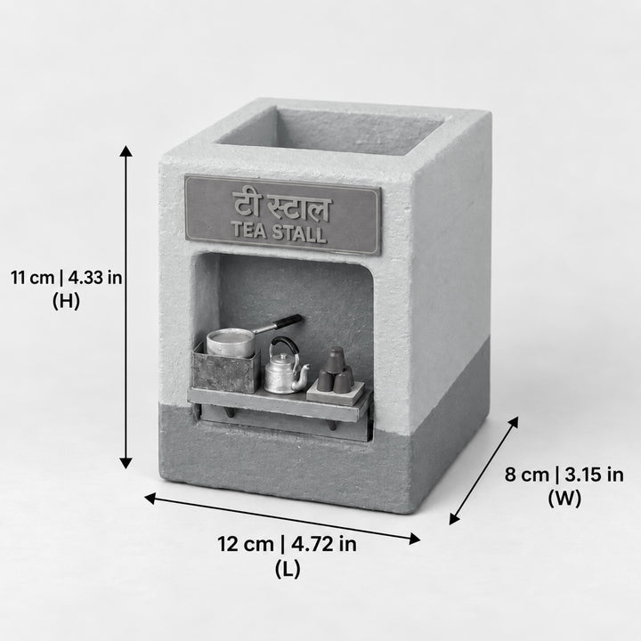 Personalized Handmade Mini Tea Stall Chai Tapri Hand-Painted Concrete Pen Stand
