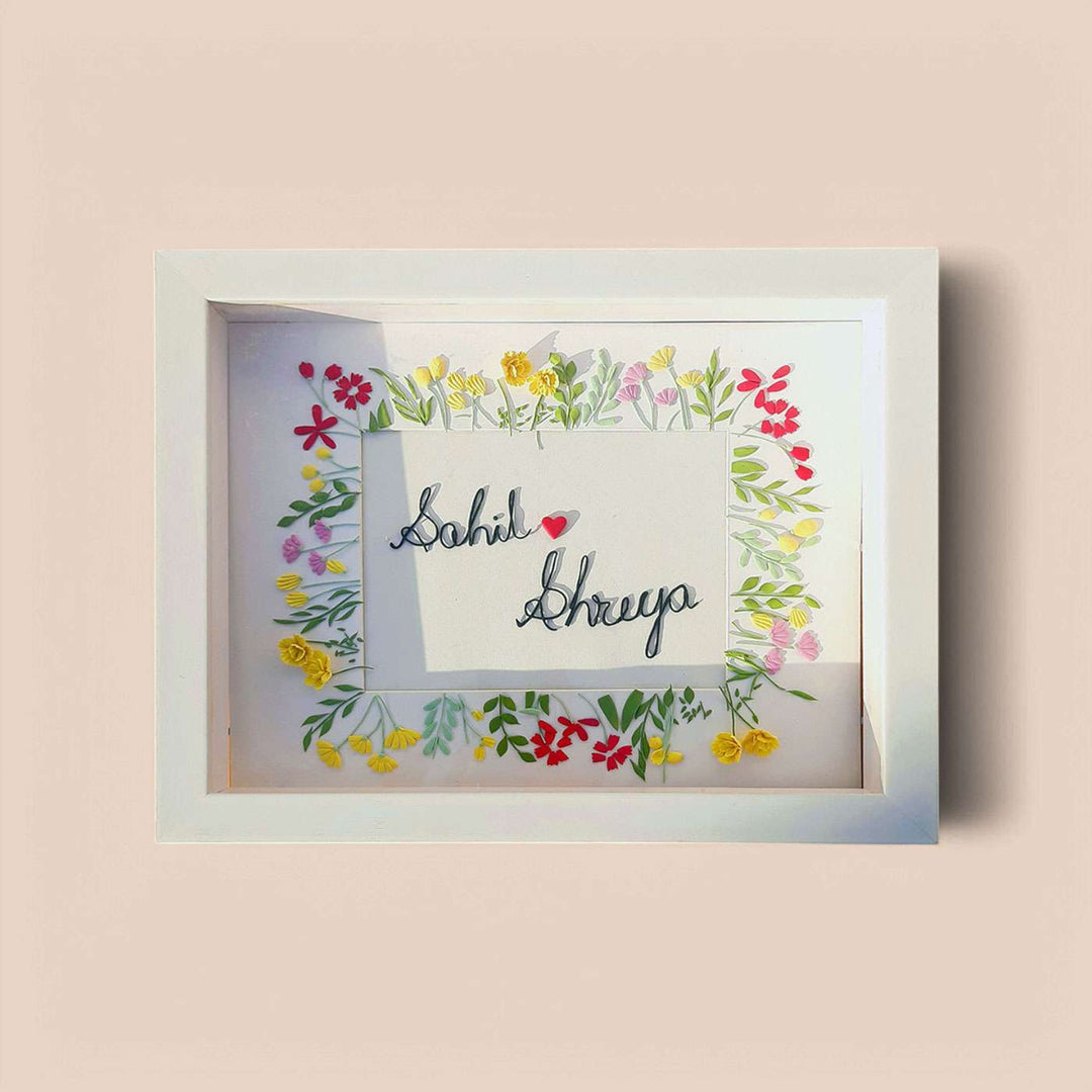 Personalized Miniature Dried Flower Art MDF Wood Name Plate
