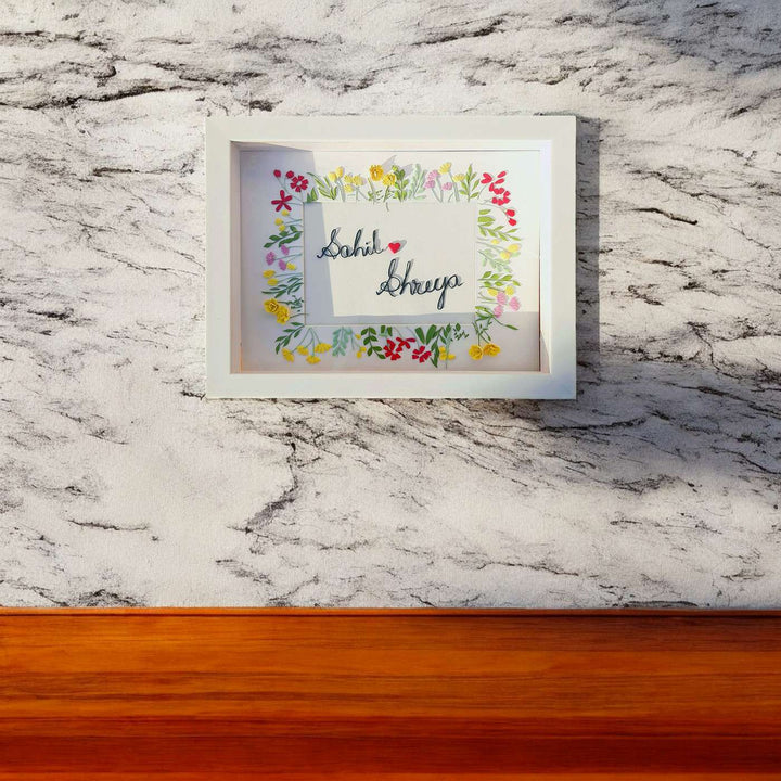 Personalized Miniature Dried Flower Art MDF Wood Name Plate