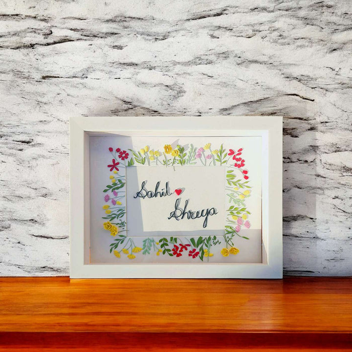 Personalized Miniature Dried Flower Art MDF Wood Name Plate