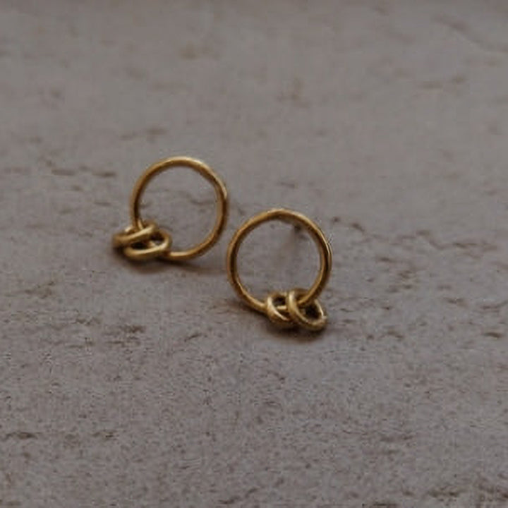 Handmade Minimalist Round Stud With Hanging Brass Earrings