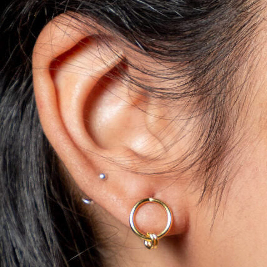 Handmade Minimalist Round Stud With Hanging Brass Earrings