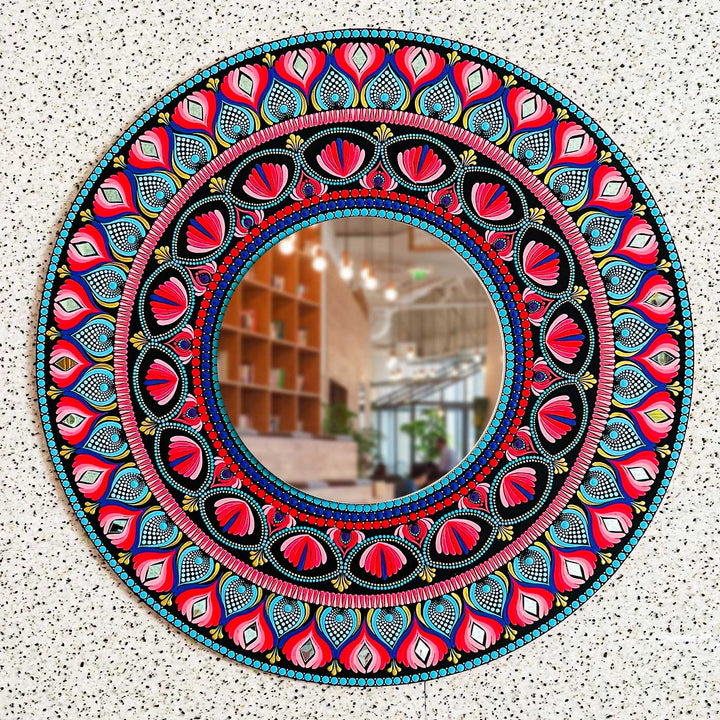 Customized Hand-Painted Dot Mandala Multicolour MDF Wood Mirror