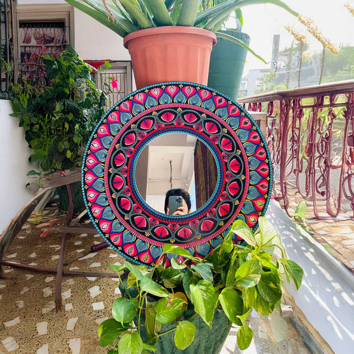 Customized Hand-Painted Dot Mandala Multicolour MDF Wood Mirror