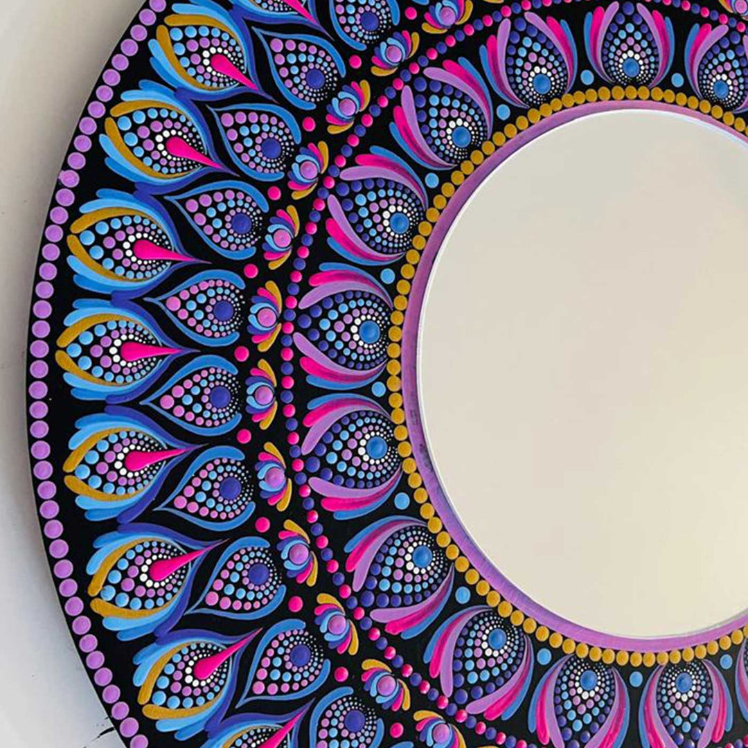 Customized Hand-Painted Dot Mandala Multicolour MDF Wood Mirror
