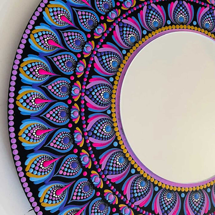 Customized Hand-Painted Dot Mandala Multicolour MDF Wood Mirror