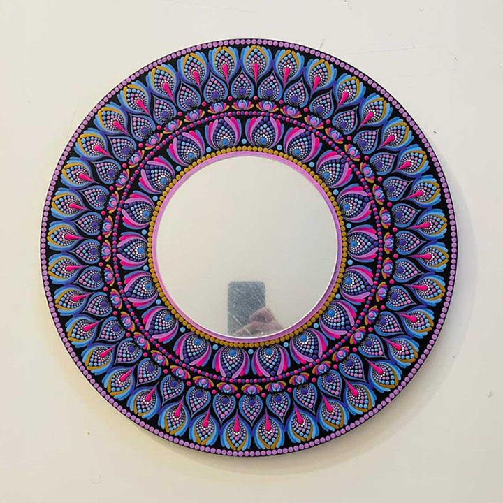 Customized Hand-Painted Dot Mandala Multicolour MDF Wood Mirror