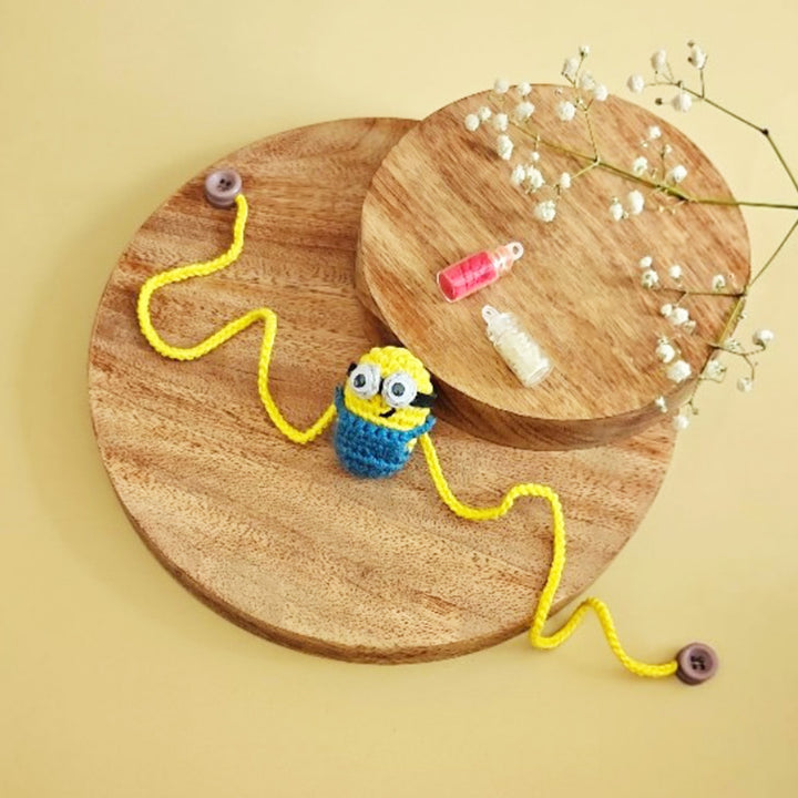 Handmade Crochet Mischievous Minions Rakhi For Boys With Roli Chawal