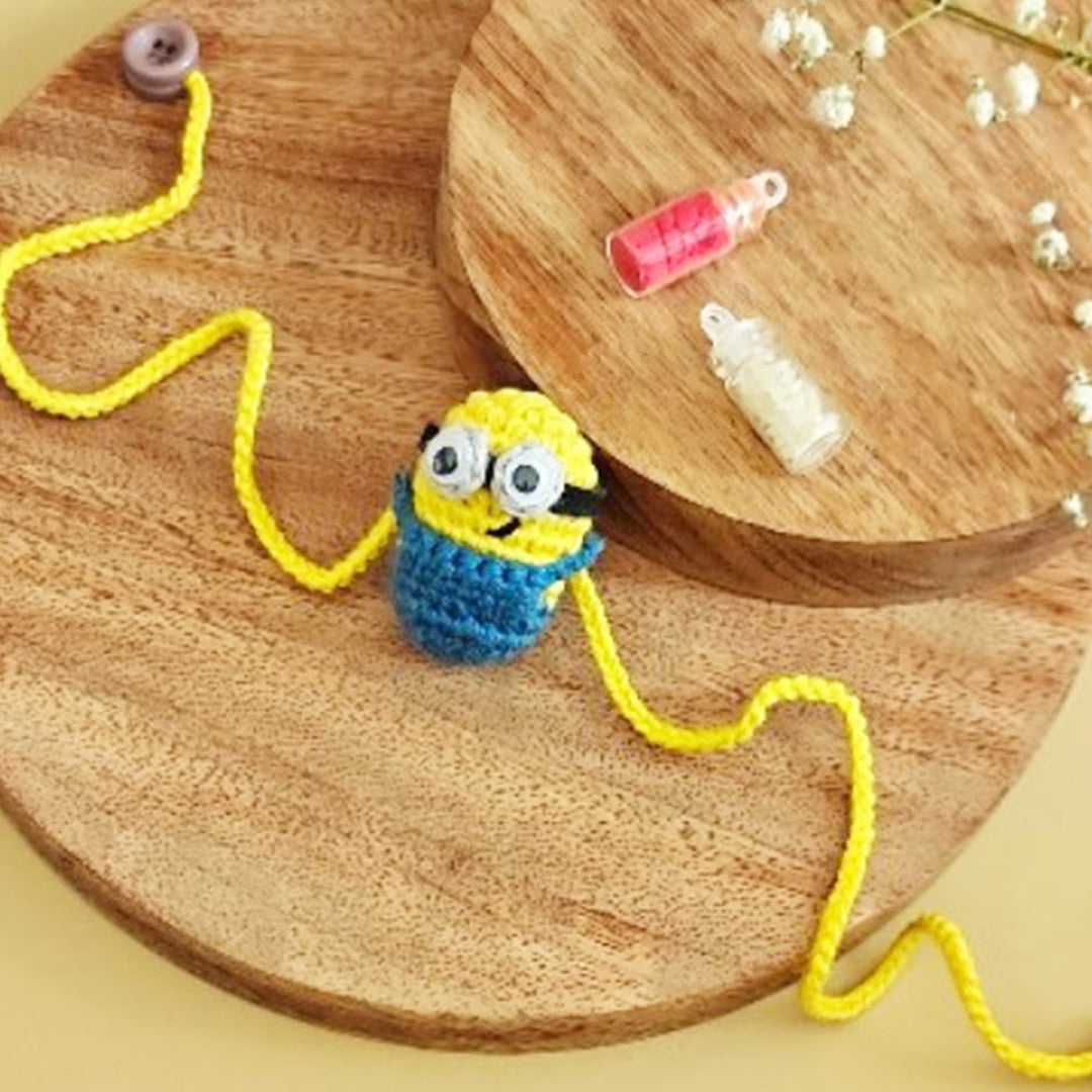 Handmade Crochet Mischievous Minions Rakhi For Boys With Roli Chawal