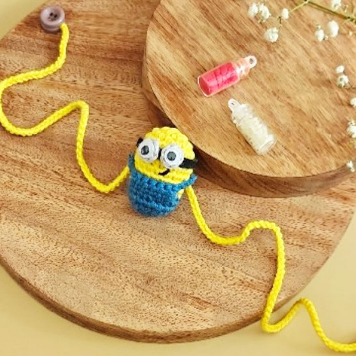 Handmade Crochet Mischievous Minions Rakhi For Boys With Roli Chawal