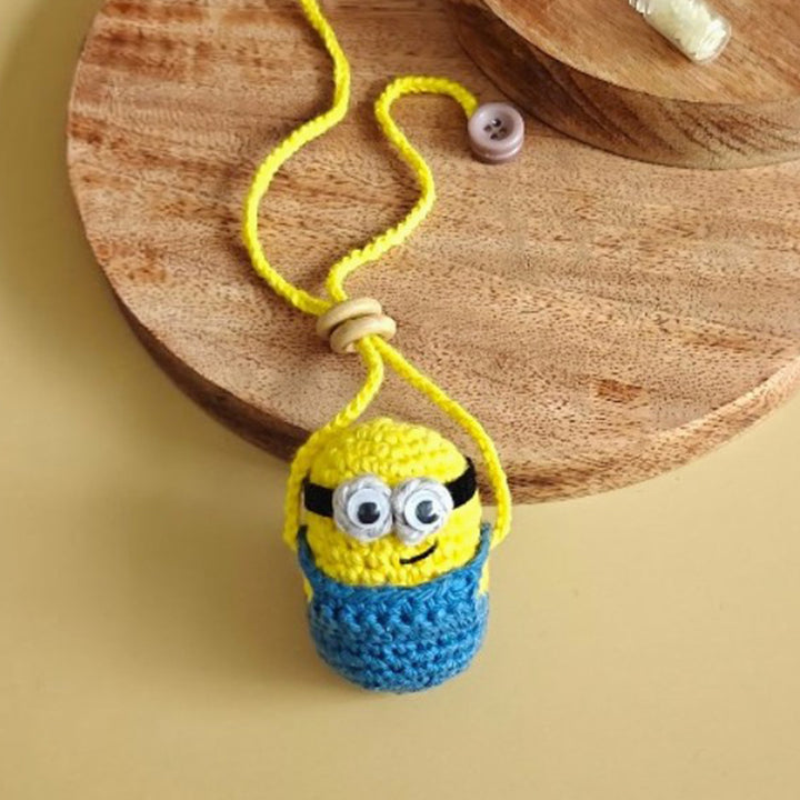 Handmade Crochet Mischievous Minions Rakhi For Girls With Roli Chawal