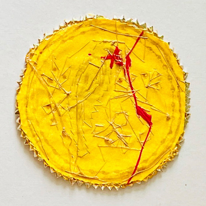 5.3 Inch | Handmade Mithu Gota Patti Yellow Parrot Rangoli for Festive Decor