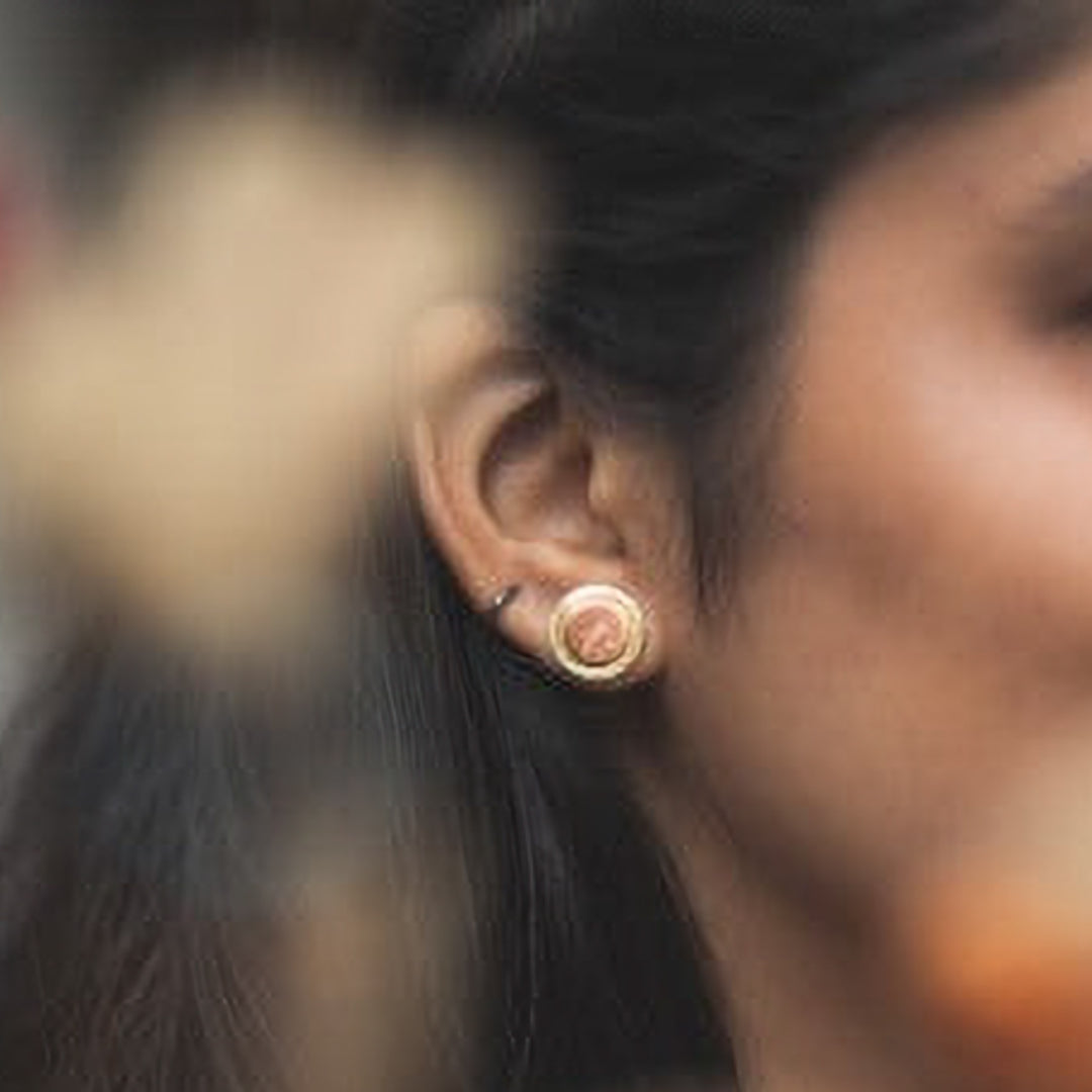 Minimal Mixed Metal Button Studs Brass Earrings