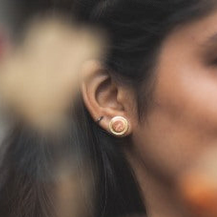 Minimal Mixed Metal Button Studs Brass Earrings