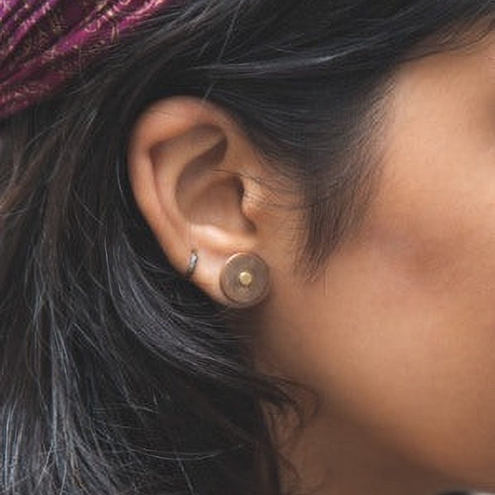 Minimal Mixed Metal Studs With Small Circle Earrings