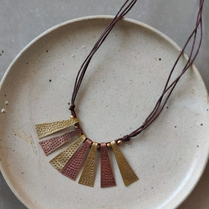 Handmade Mixed Metal Triangular Beaten Necklace