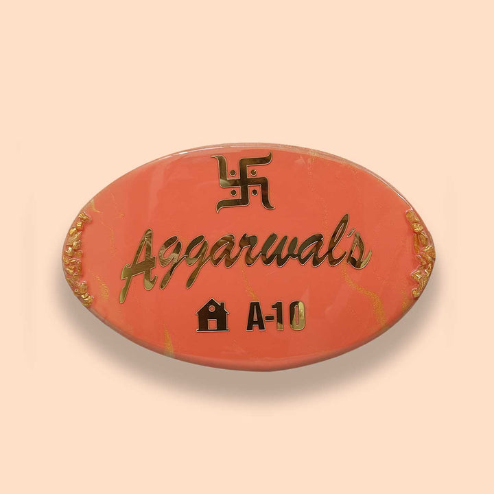 Personalized Handmade Resin Swastik Theme Nameplate