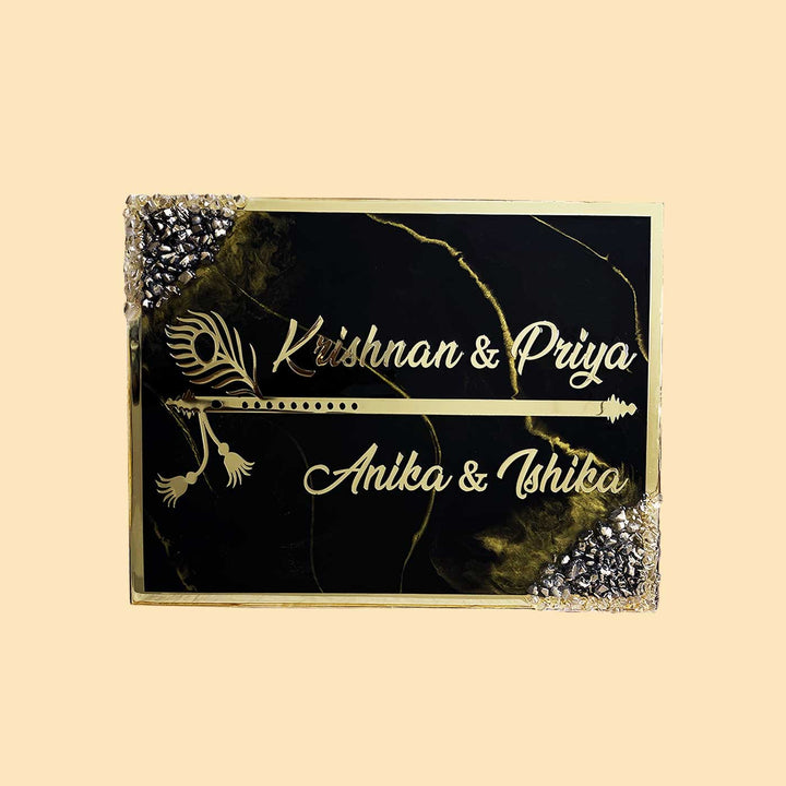 Handcrafted Resin Krishna Bansuri Theme Nameplate - Front View with Name Personalization