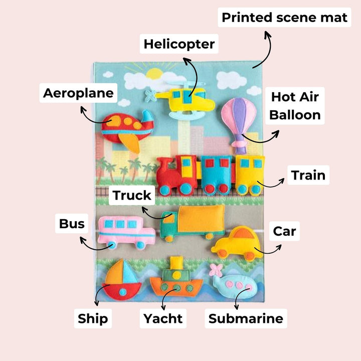 Felt Modes of Transport Kit with Printed Mat