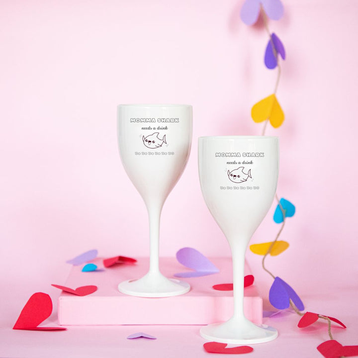 Handmade Engraved Momma Shark Polycarbonate Wine Glass For Mothers