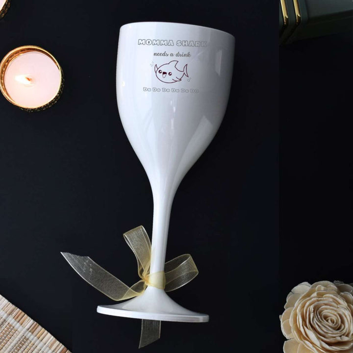 Handmade Engraved Momma Shark Polycarbonate Wine Glass For Mothers