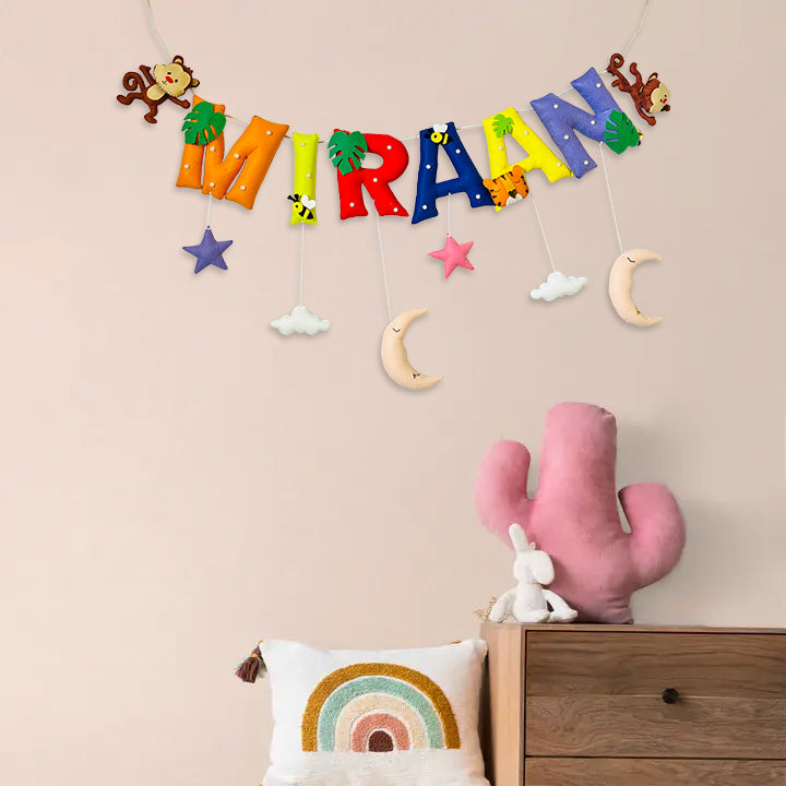 Handcrafted Personalized Monkey & Bee Themed Bunting For Kids