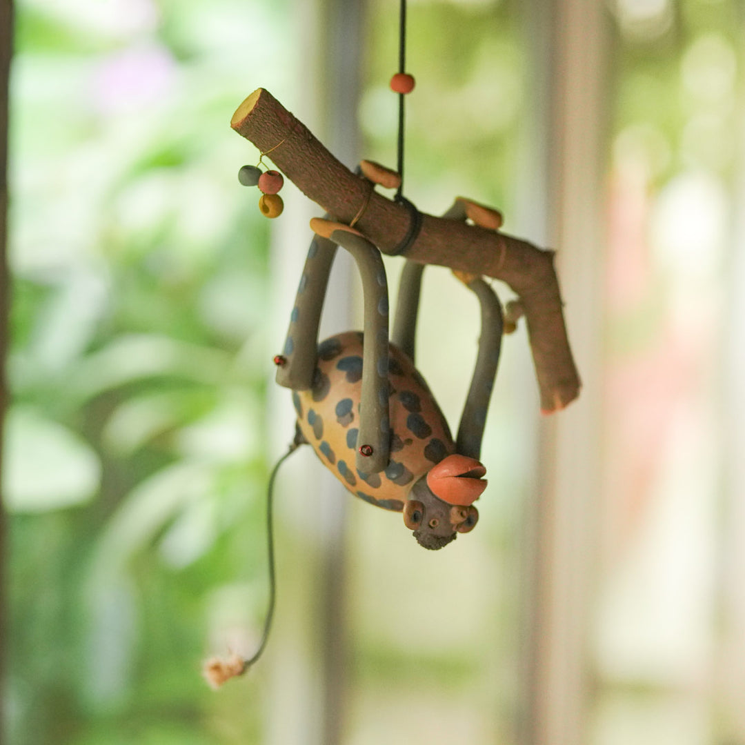 Handmade Nerikomi Ceramic Playful Monkey Hanging