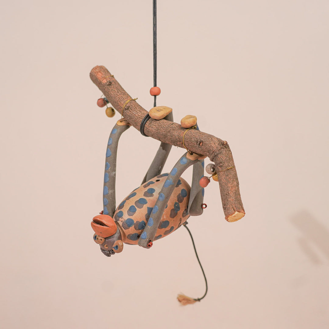 Handmade Nerikomi Ceramic Playful Monkey Hanging