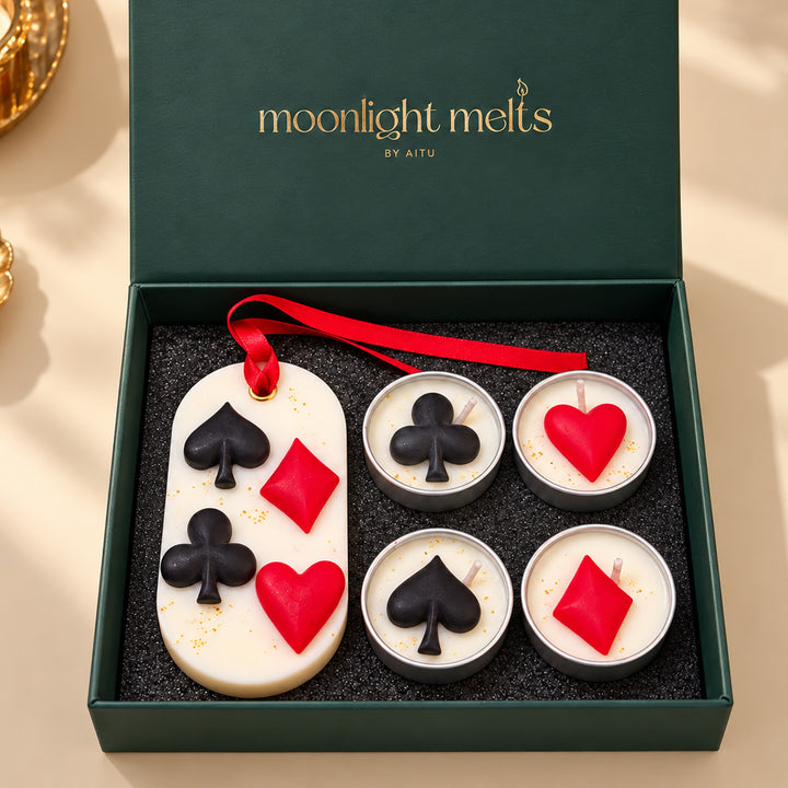 Handcrafted Ace And Flame Playing Card Morning Rose Scented Soy & Beeswax Fragrance Bar With Tealight Candles
