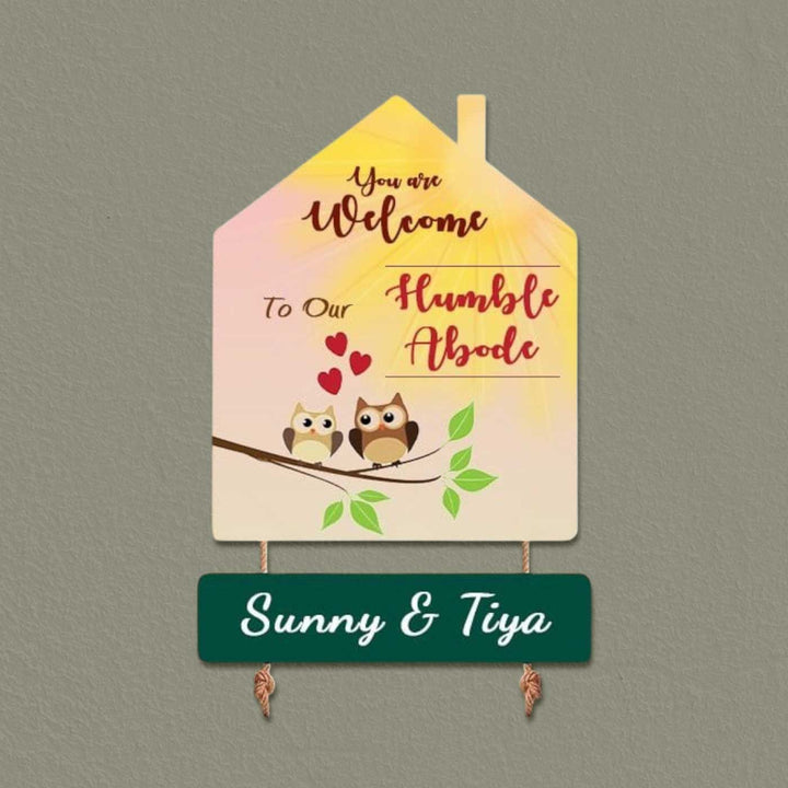 Personalized House Shaped Owl Theme Mdf Wood Name Plate