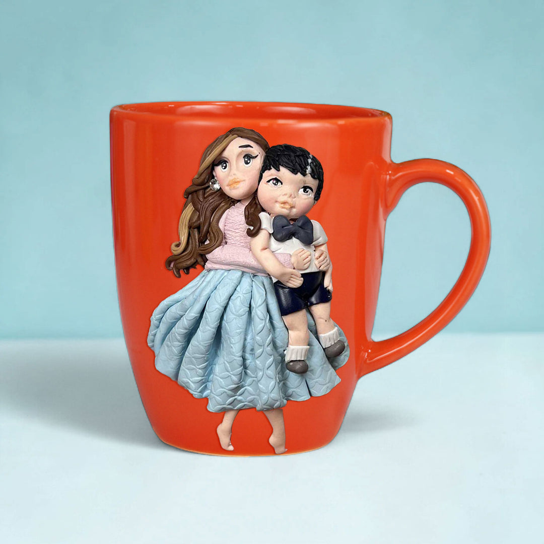Customized Mother Son Theme Polymer Clay & Ceramic Mug | 310 ml